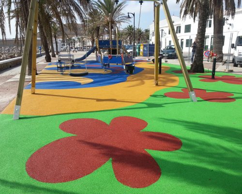 pavimento de seguridad zona infantil insitu Savia Proyectos flores pintadas en el suelo